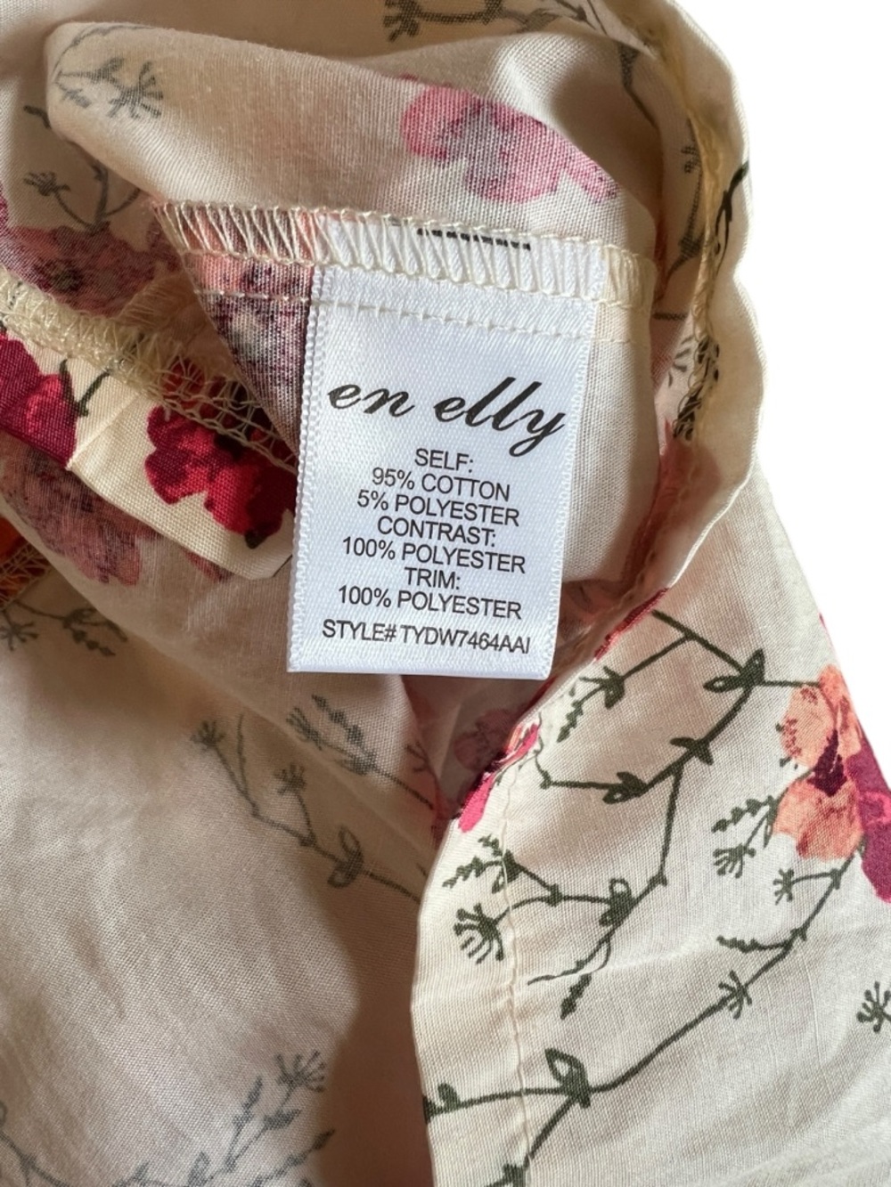 En Elly Floral Lace Yoke Blouse Boho Peasant Top Cream Pink Size Small - Picture 7 of 7